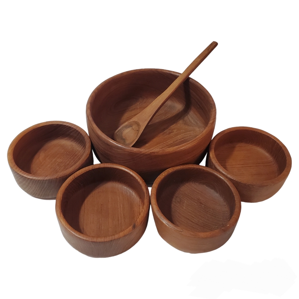 Vintage Goodwood Genuine Teak Salad serving Bowl Set 6 pcs.